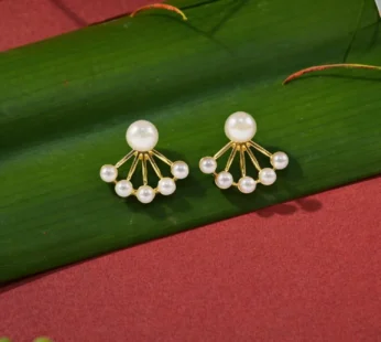 Korean Style Pearl Fan Design Stud Earrings for Women & Girls