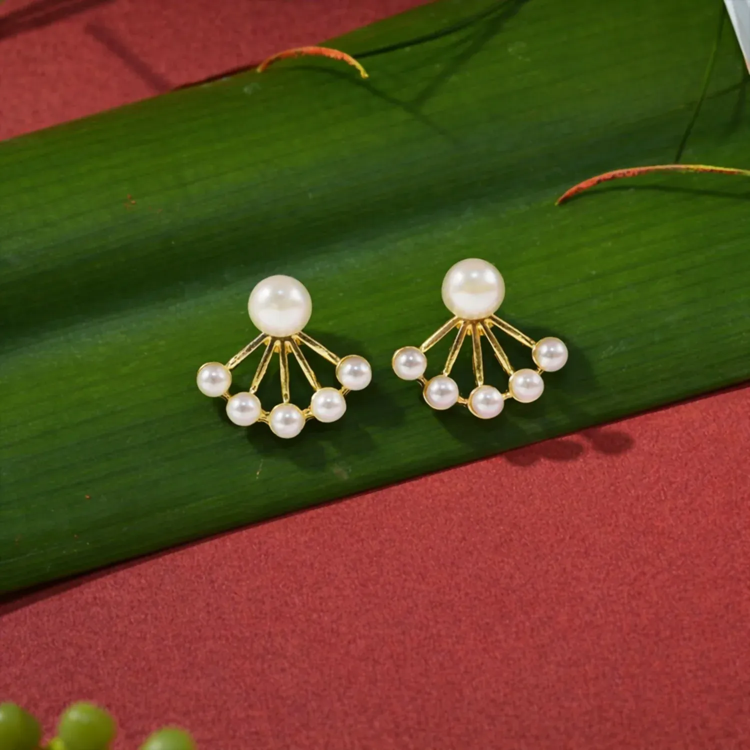 Premium Korean Style Pearl Fan Design Stud Earrings for Women & Girls - Buy Online at Alikart