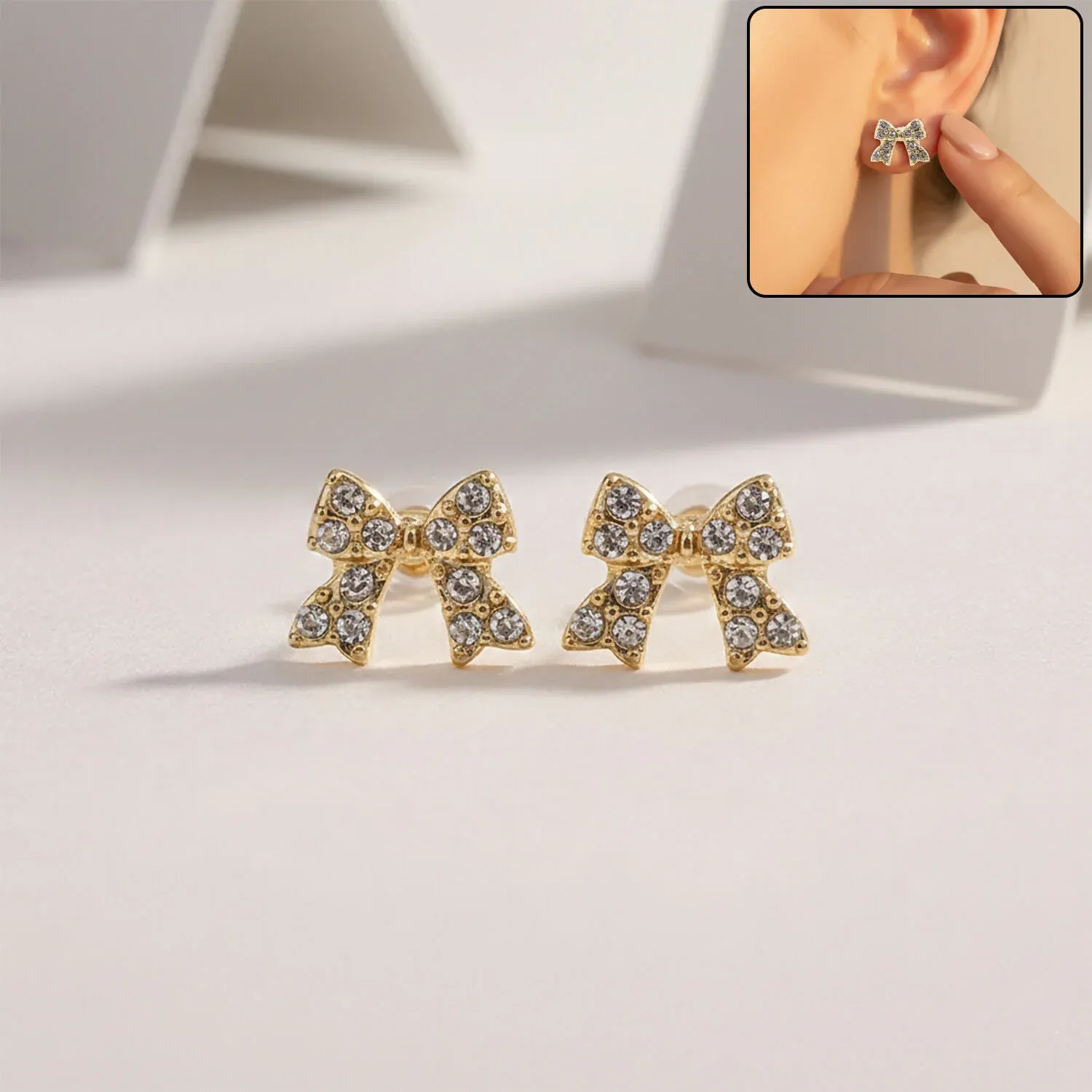 Premium Crystal Bow Stud Earrings for Women – Gold Plated Rhinestone - Buy Online at Alikart