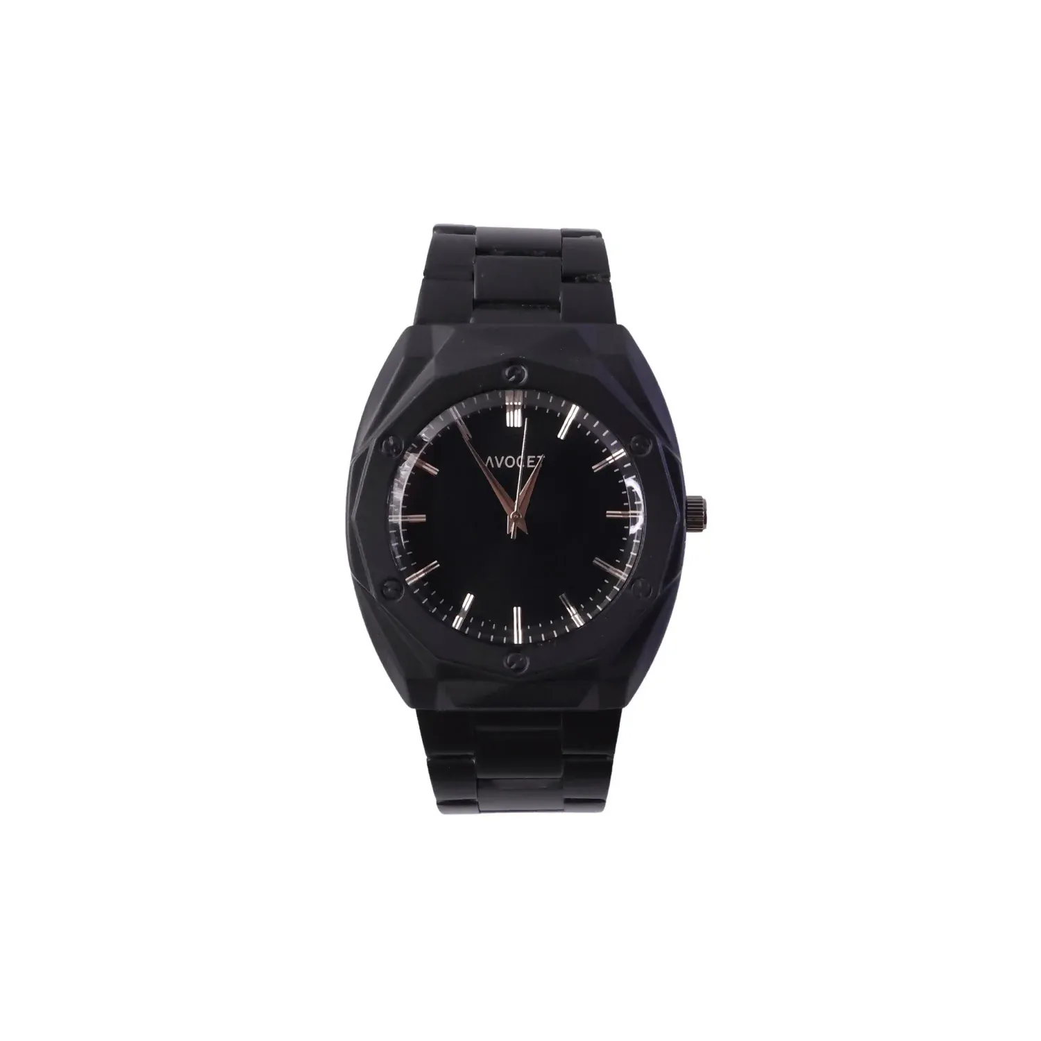 Luxury Matte Black Analog Watch with Geometric Dial Design & Metal Strap - Detailed Feature View 4