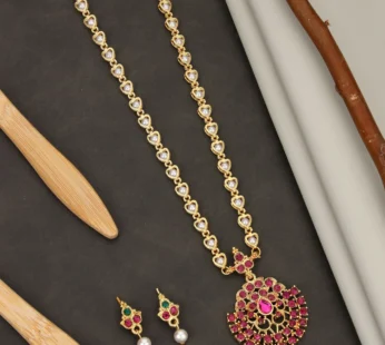 Gold Ruby Red Crystal Heart Choker & Earrings Set