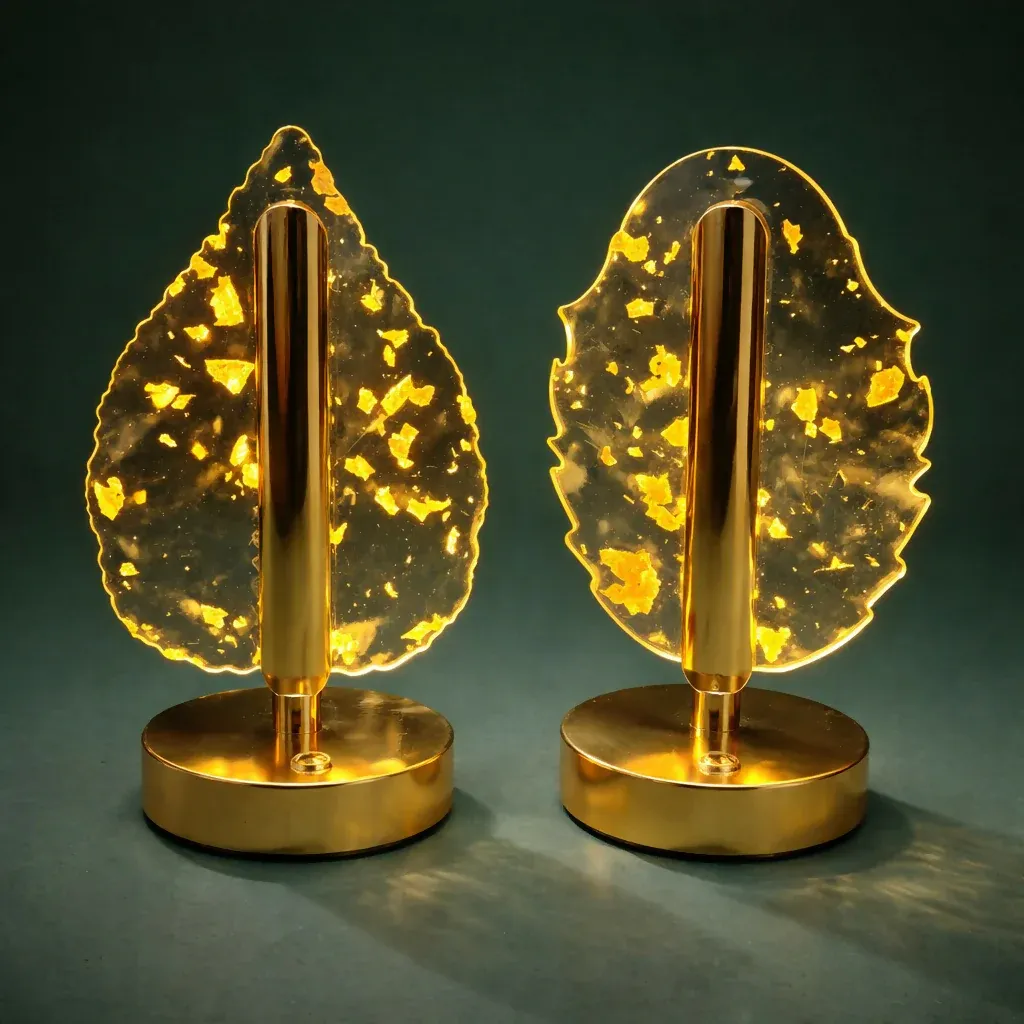 Leaf Design Crystal Table Lamp with Warm Glow Decorative Light (Pattern may vary) - Detailed Feature View 3