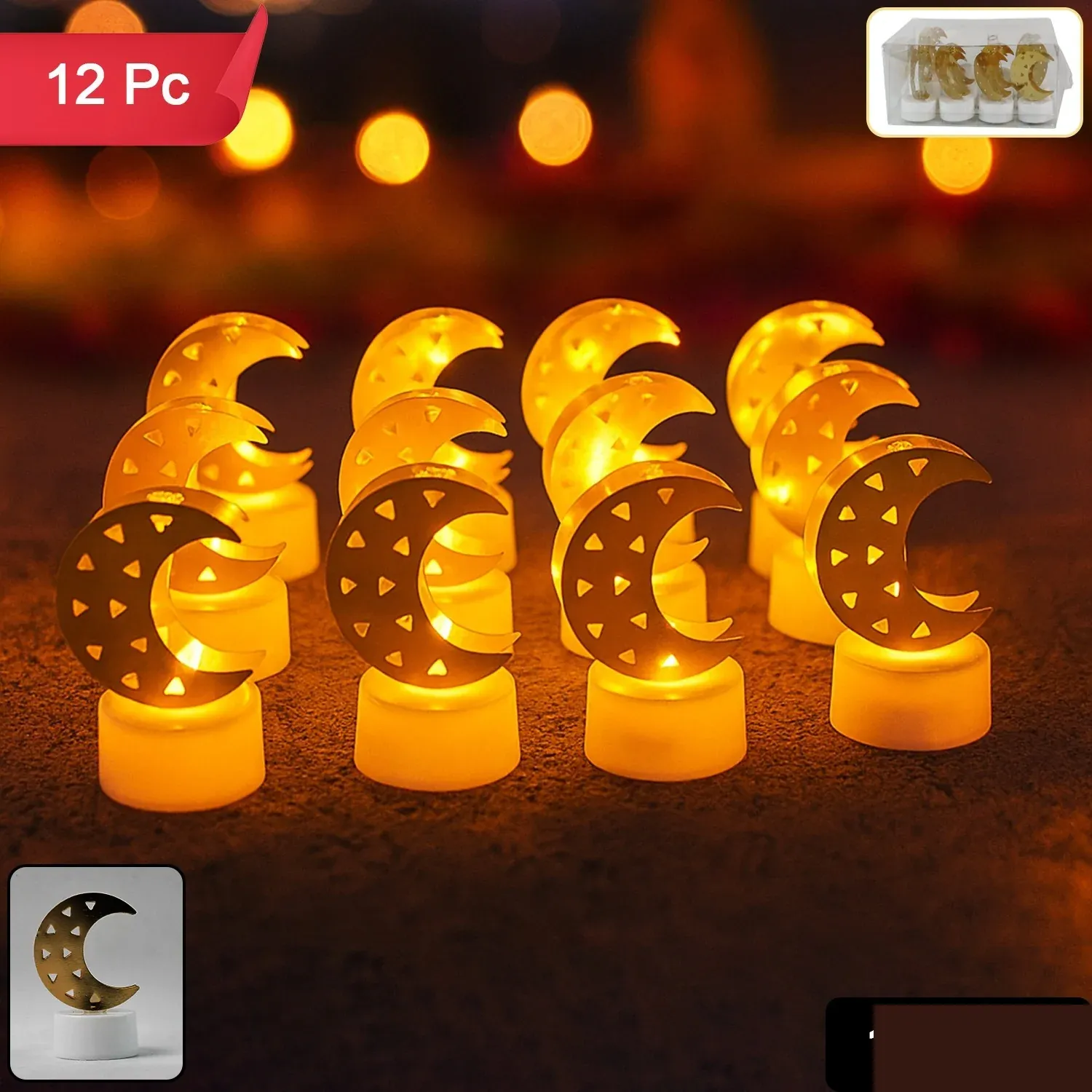 Decorative Moon Shaped Flameless LED Candles (12 Pc) - Detailed Feature View 6