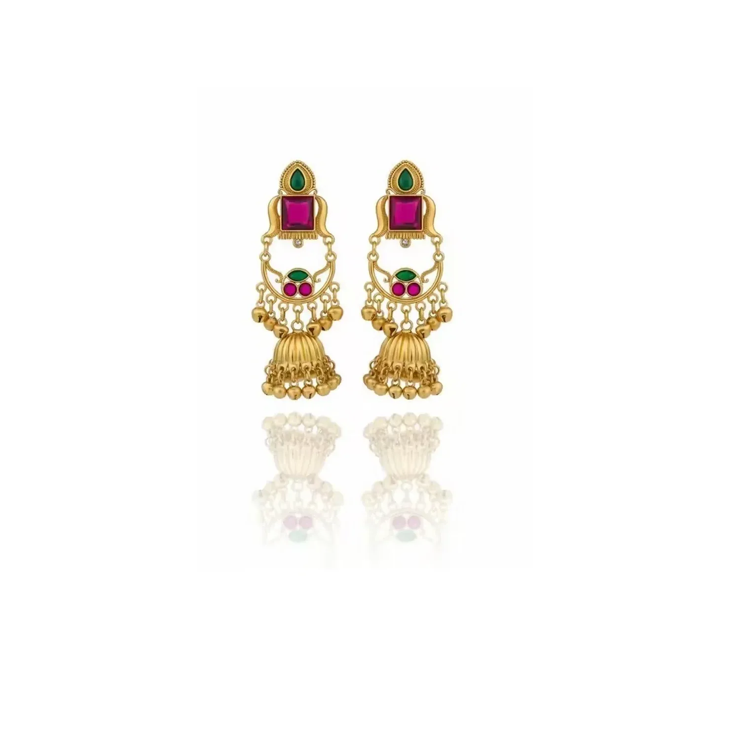 Kashmiri Jhumka Drop Earrings with Kundan & Pearl Tassels–Luxury Earrings - Detailed Feature View 2