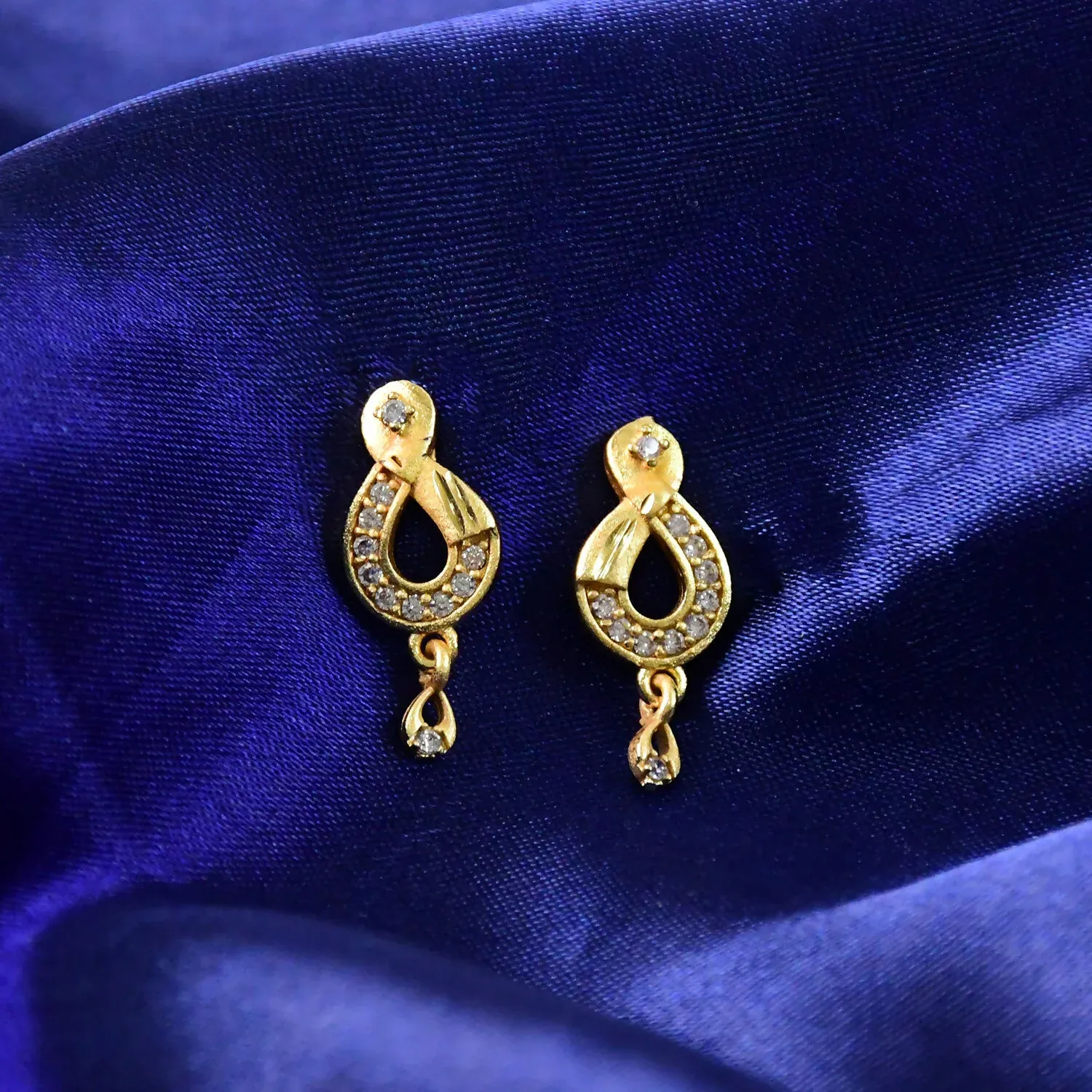 Premium Teardrop Shaped Stud Earrings with Crystal Inlay and Hanging Charm - Buy Online at Alikart