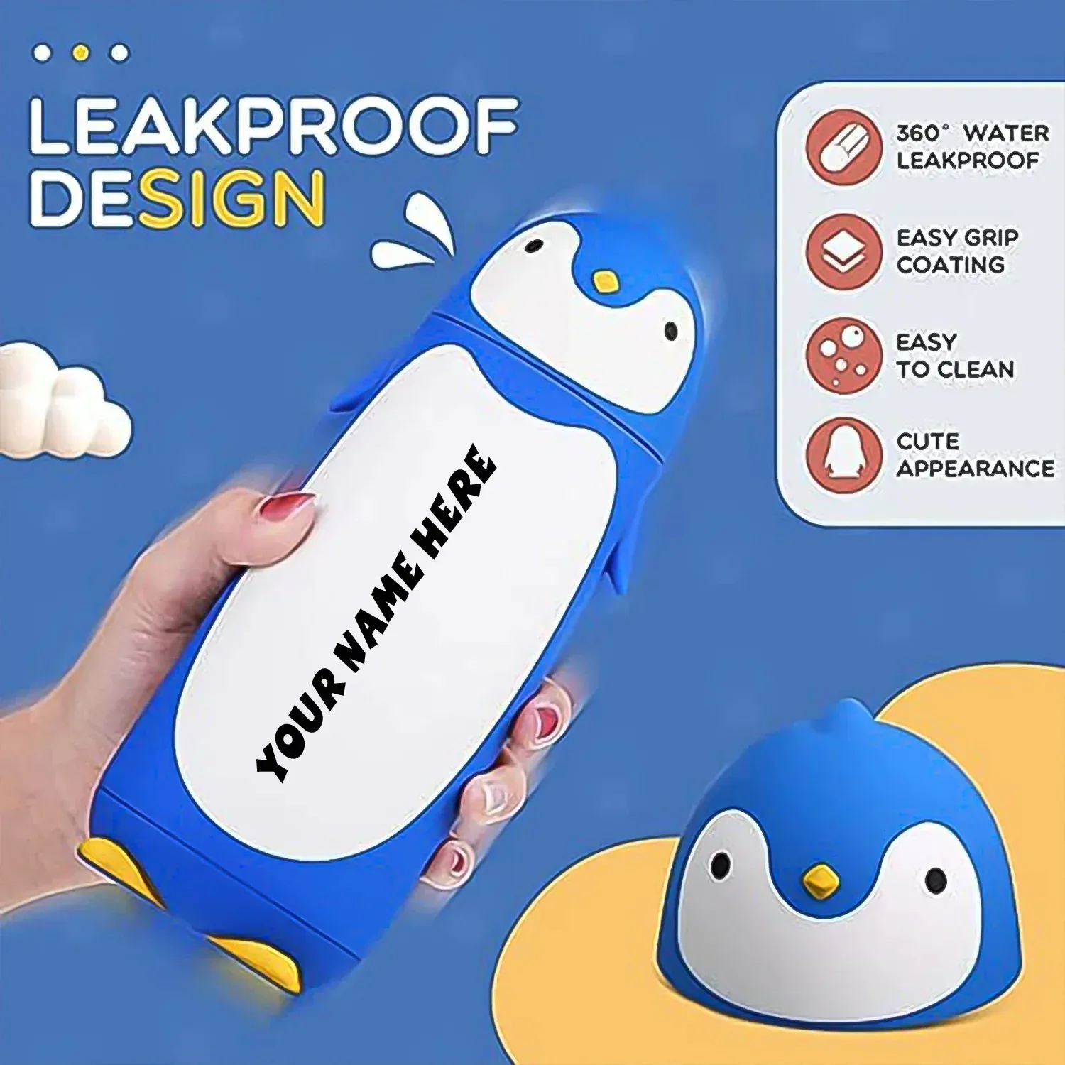 Premium Customizable Penguin Water Bottle – Cute Cartoon Design, 280ml - Buy Online at Alikart