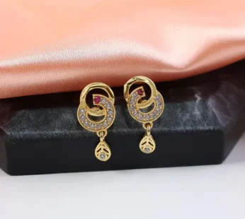 Gold Plated Round Teardrop Earrings with Stone Highlights