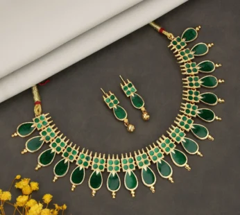 Temple Jewellery Lakshmi Coin Choker with Ruby & Green Square Stones