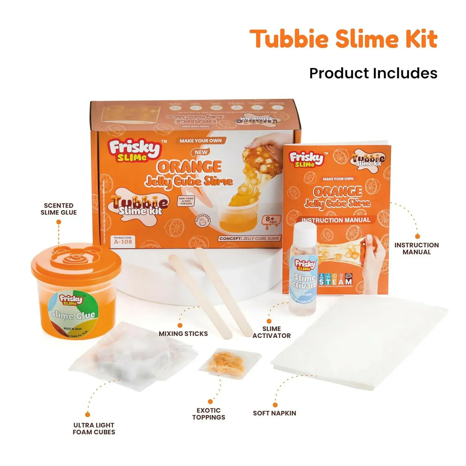 Orange Jelly Cube Slime Making Kit for Kids – DIY Tubbie Slime Kit with Activator - Detailed Feature View 4