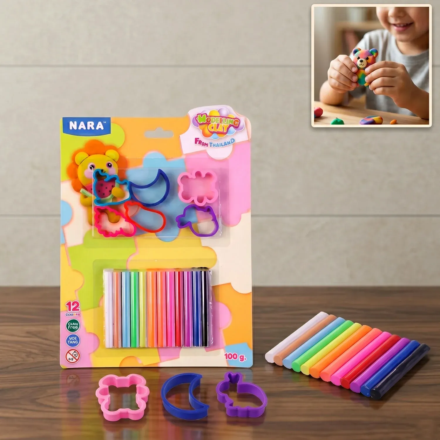 Premium Nara Kids Colourful Modelling Clay Set with Shape Cutters & DIY Creative Play Kit 100 Gm - Buy Online at Alikart
