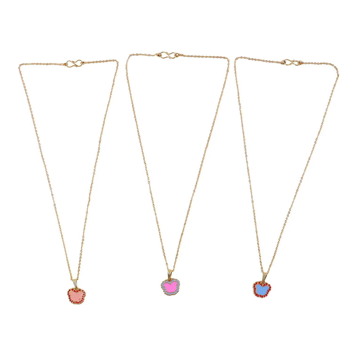 Cute Butterfly-Shaped Gold Pendant Necklace with Color Stones - Detailed Feature View 4