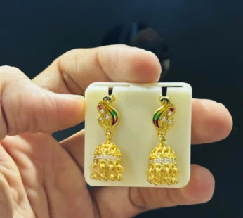 Elegant Ethnic Peacock Pattern Gold Jhumka Earrings