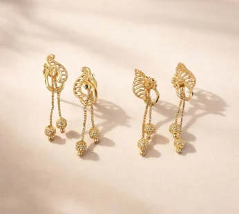 Luxury Inspired Gold Tone Designer Earrings Combo Set with Leaf and Swirl Drops (2 Pair)