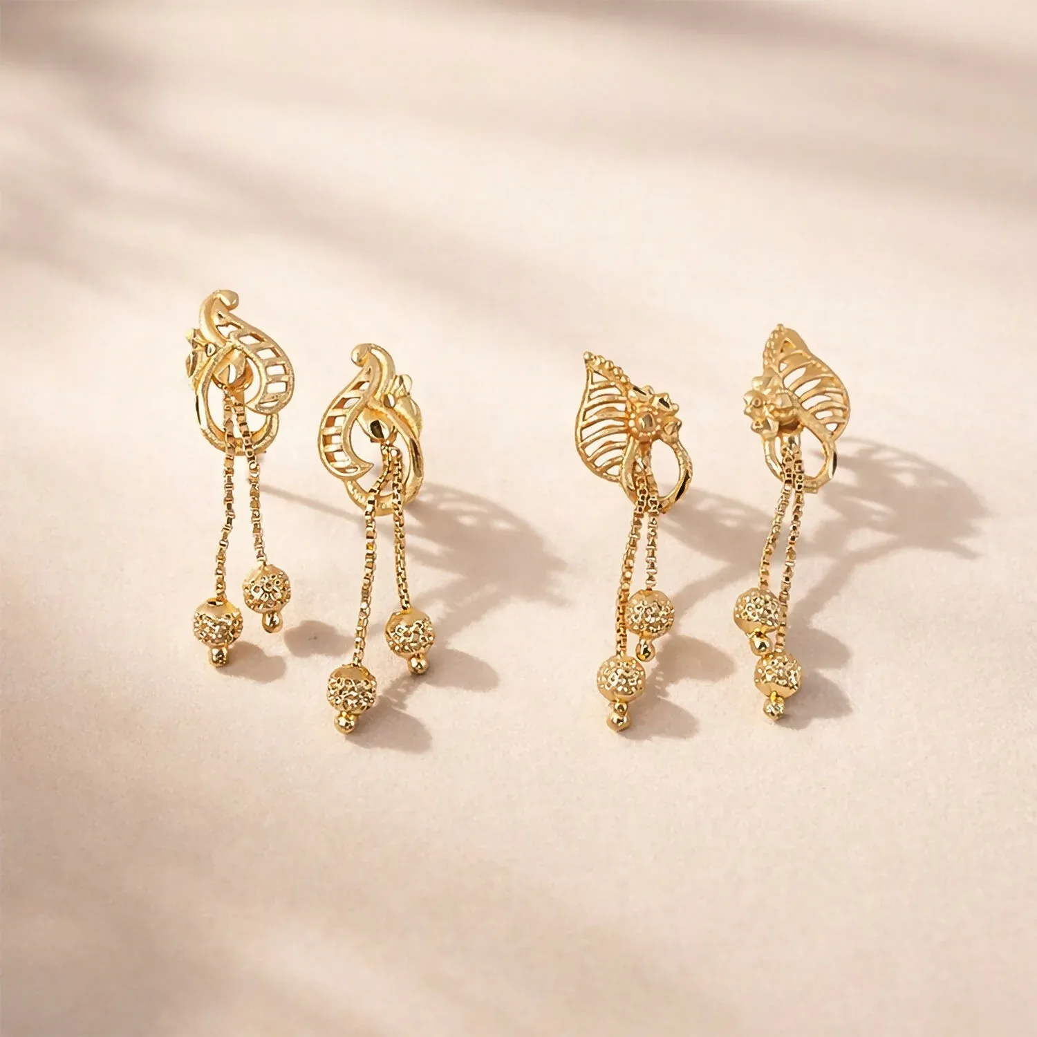 Premium Luxury Inspired Gold Tone Designer Earrings Combo Set with Leaf and Swirl Drops (2 Pair) - Buy Online at Alikart
