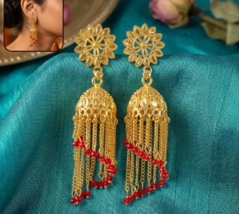 Vintage Gold-Plated Jhumka Earrings with Pearl Accents