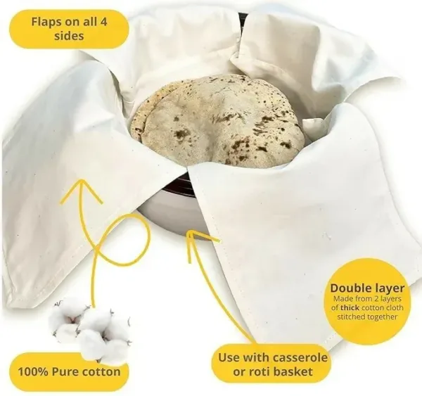 Set of 2 Round Cotton Roti Covers – Soft, Fresh & Hygienic