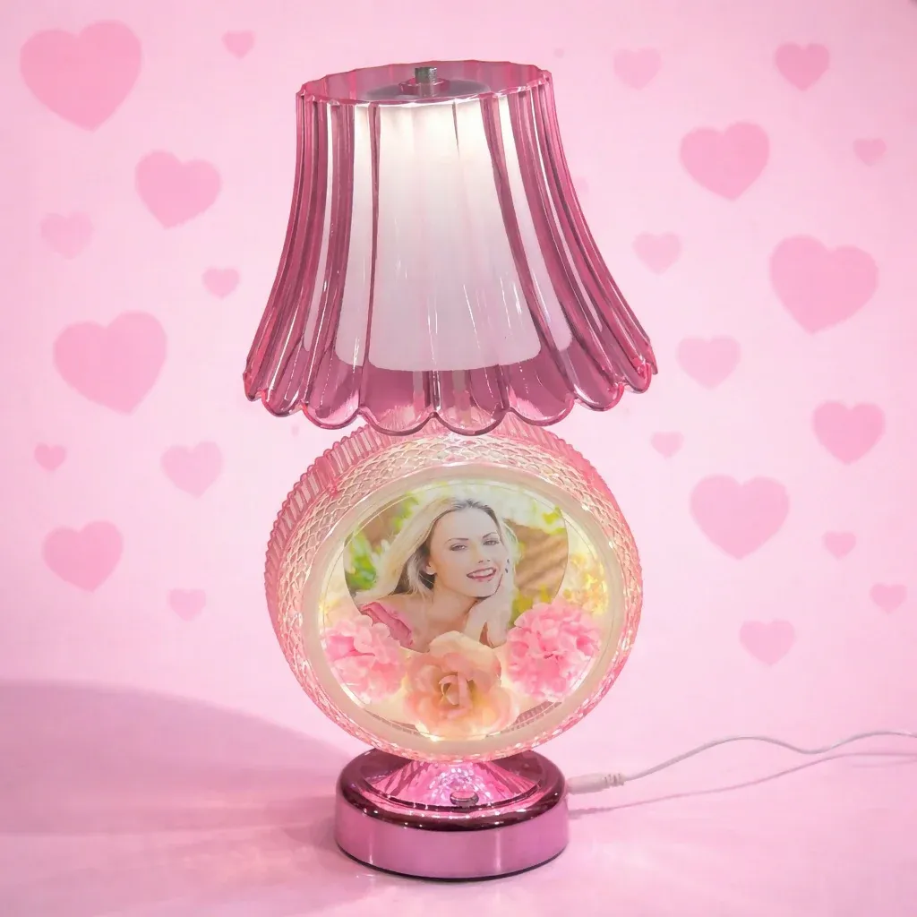 Round Photo Table Lamp with Decorative Shade for Bedroom & Gift - Detailed Feature View 2