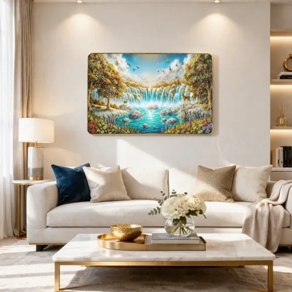 Premium 3D Waterfall Wall Décor with Golden Frame