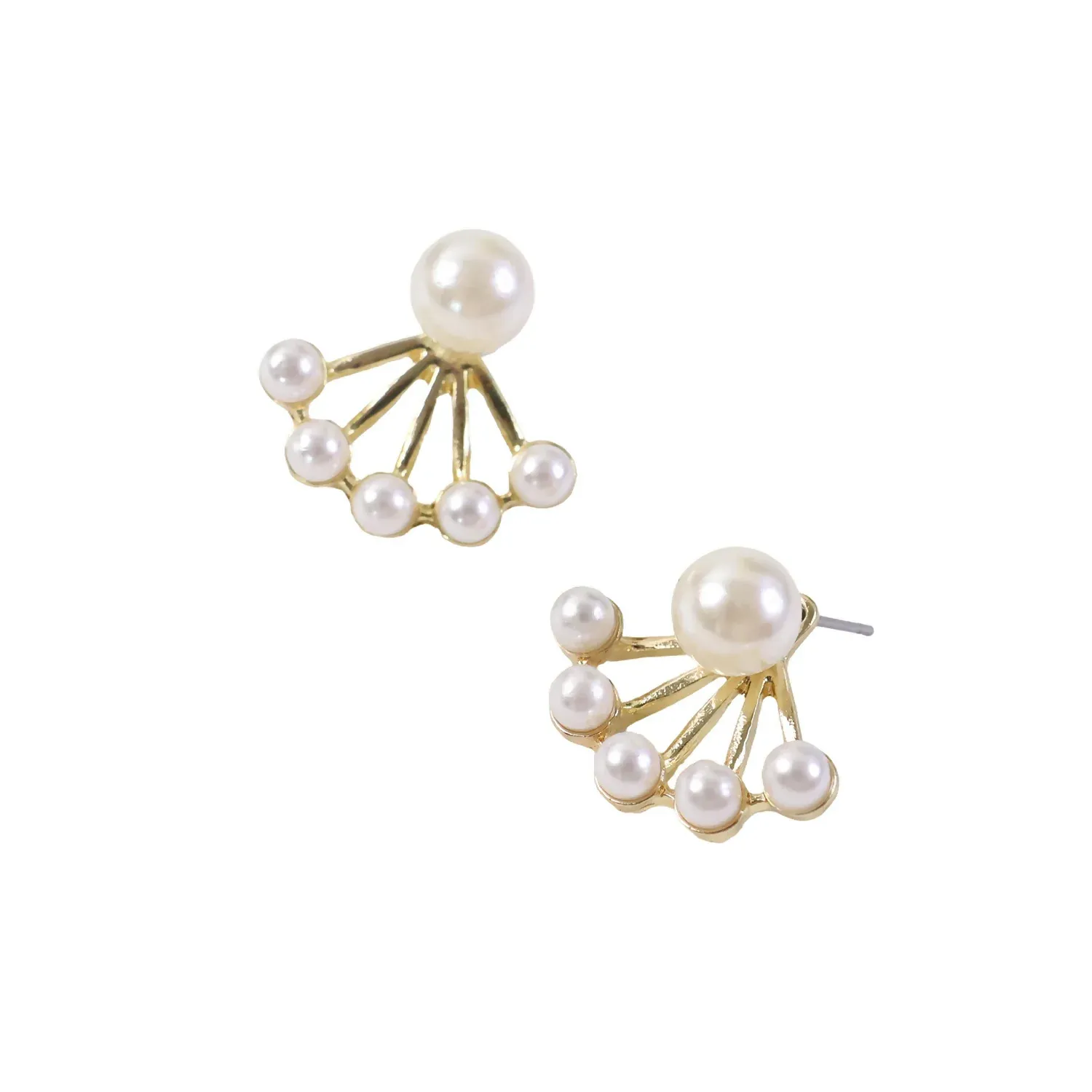 Korean Style Pearl Fan Design Stud Earrings for Women & Girls - Detailed Feature View 4