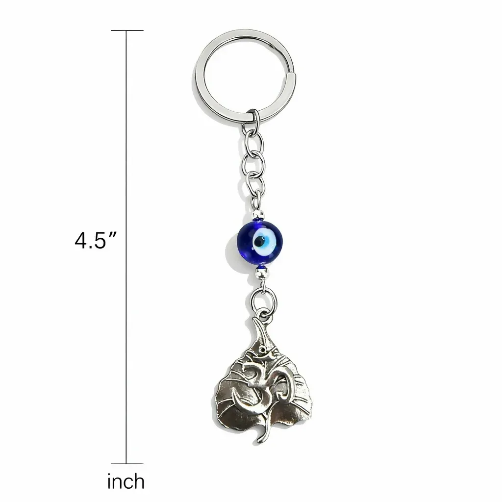 Om Leaf Evil Eye Keychain for Car Keys, Bags & Spiritual Gifting - Detailed Feature View 3