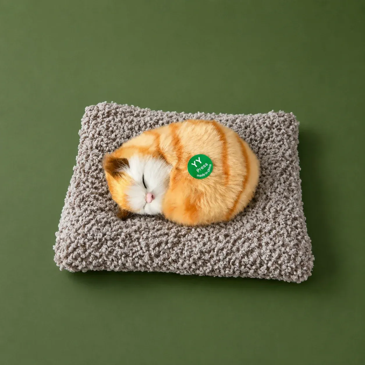 Sleeping Orange Cat Plush Toy with Cushion for Dashboard Decor - Detailed Feature View 3