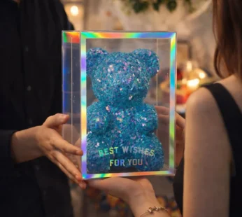 Blue Glitter Teddy Bear Showpiece with Transparent Gift Display Box