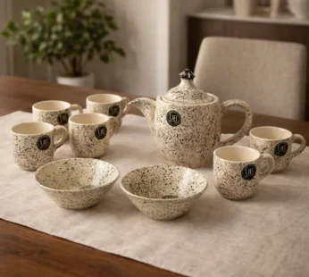 Ceramic Tea Set with Teapot, 6 Cups & Bowls – Elegant Design