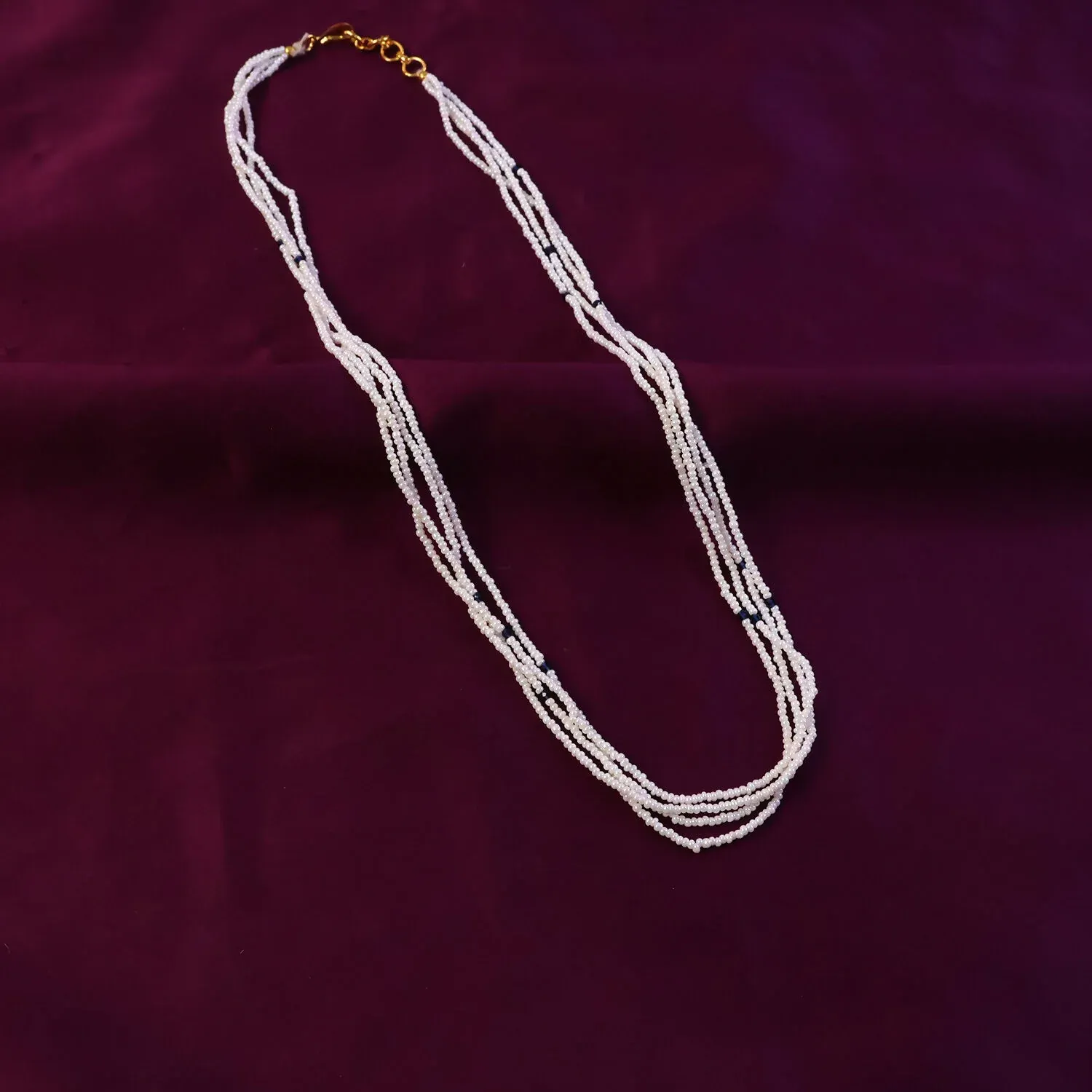 Multi-Layer Pearl Mala Necklace with Blue Accents – Elegant Jewellery - Detailed Feature View 1