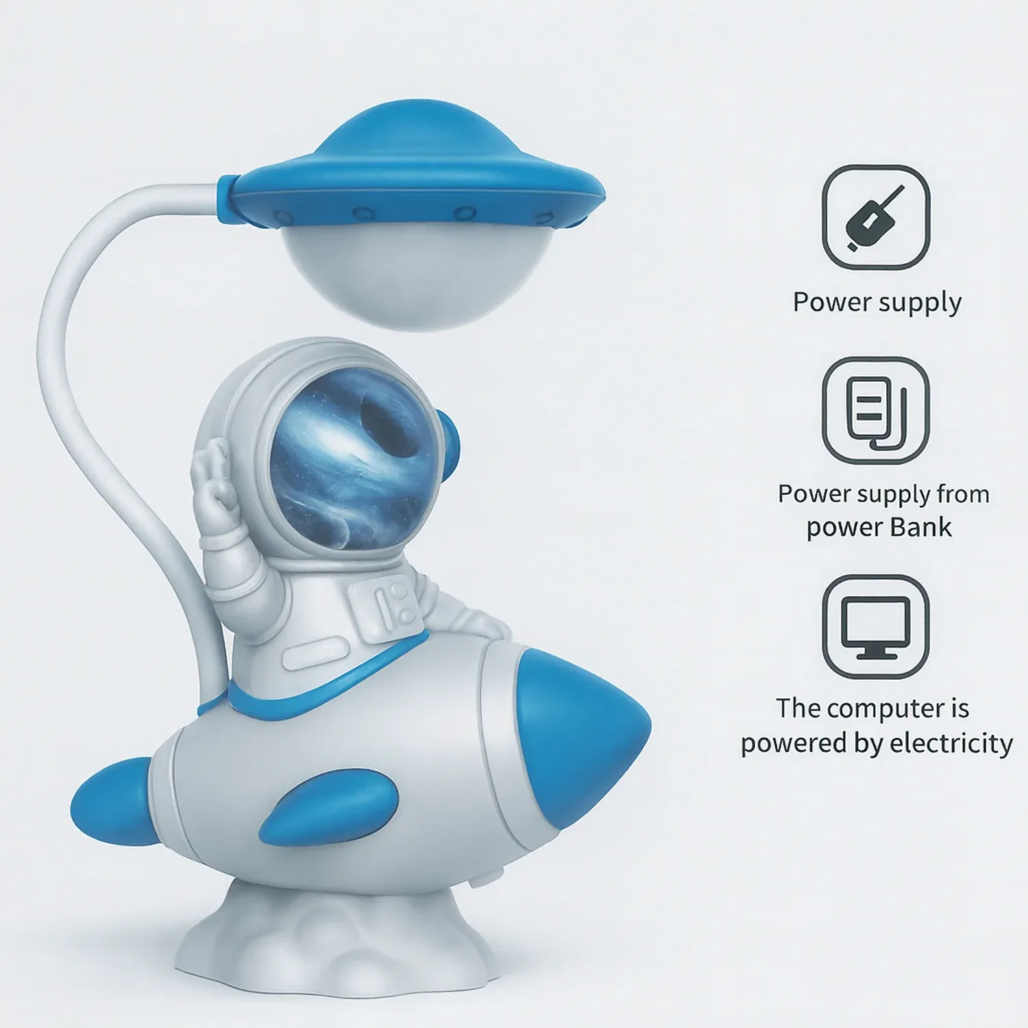 Astronaut Desk Lamp for Kids, USB Powered Night Light, Study Table Lamp - Detailed Feature View 3