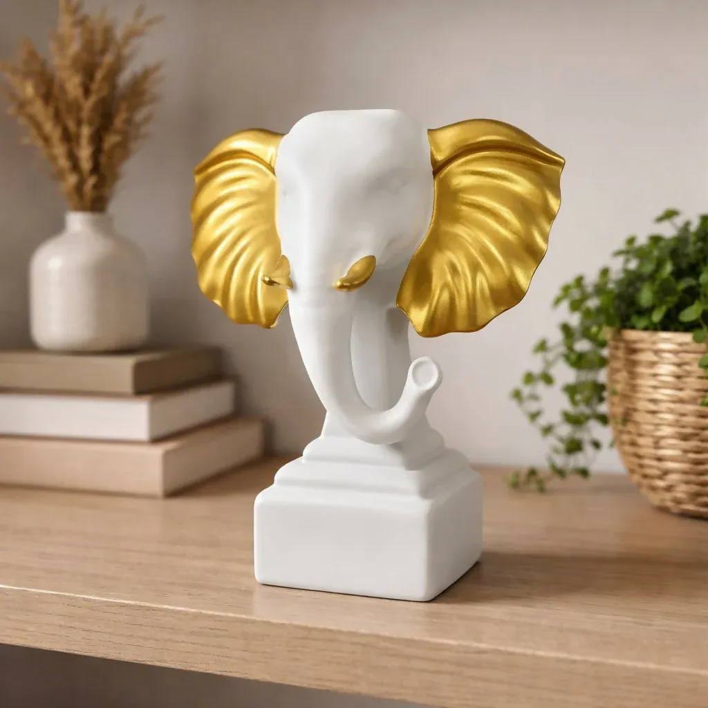 Premium White Gold Elephant Showpiece Decorative Home Statue - Buy Online at Alikart