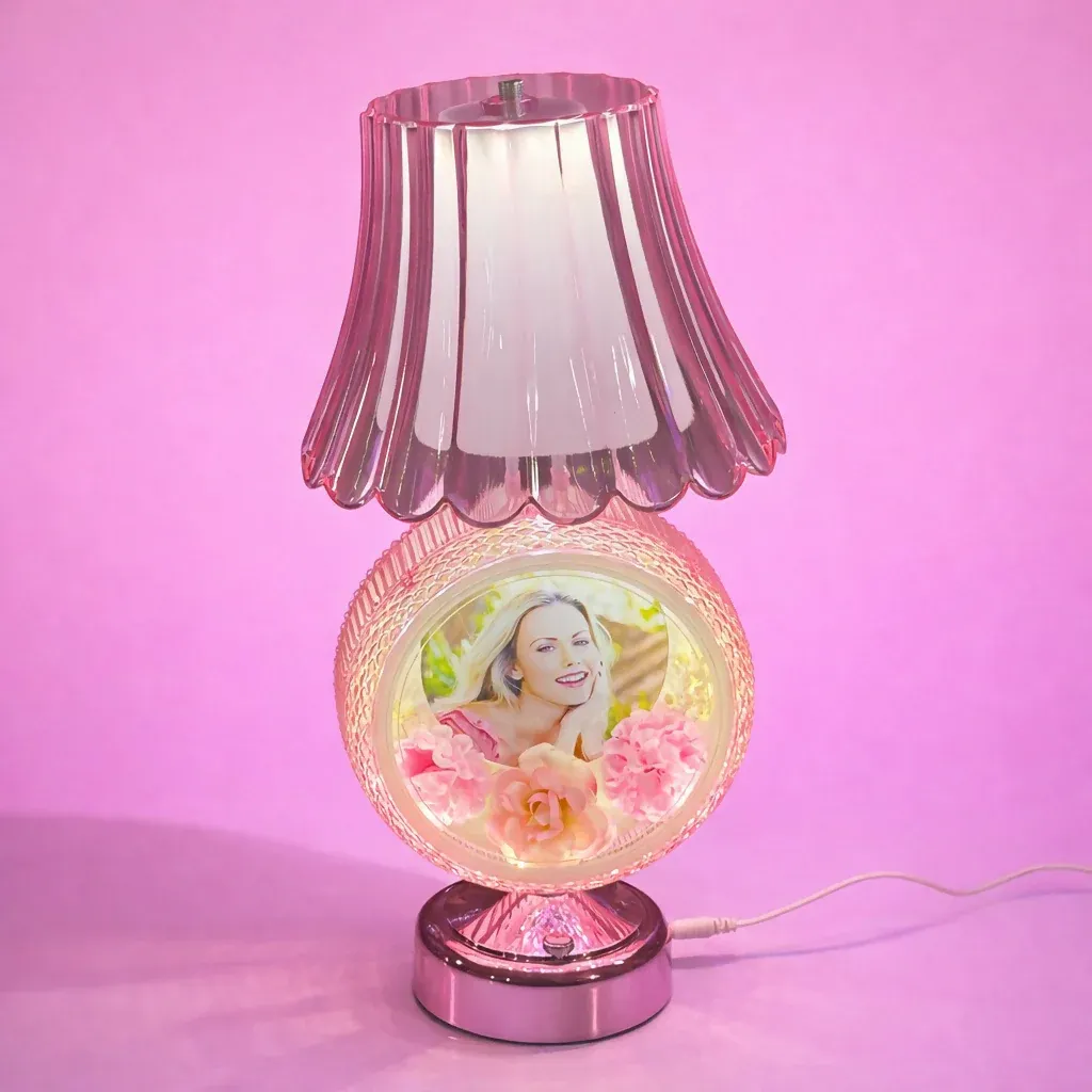 Round Photo Table Lamp with Decorative Shade for Bedroom & Gift - Detailed Feature View 1