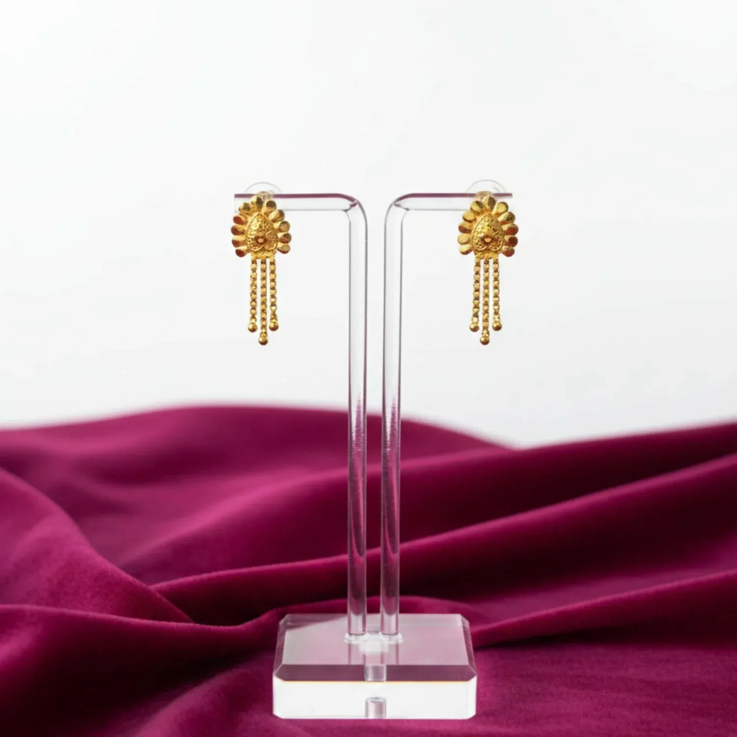Nice 3 Line Golden Earrings for Women & Girls – Traditional Fancy Jewellery Gift - Detailed Feature View 2