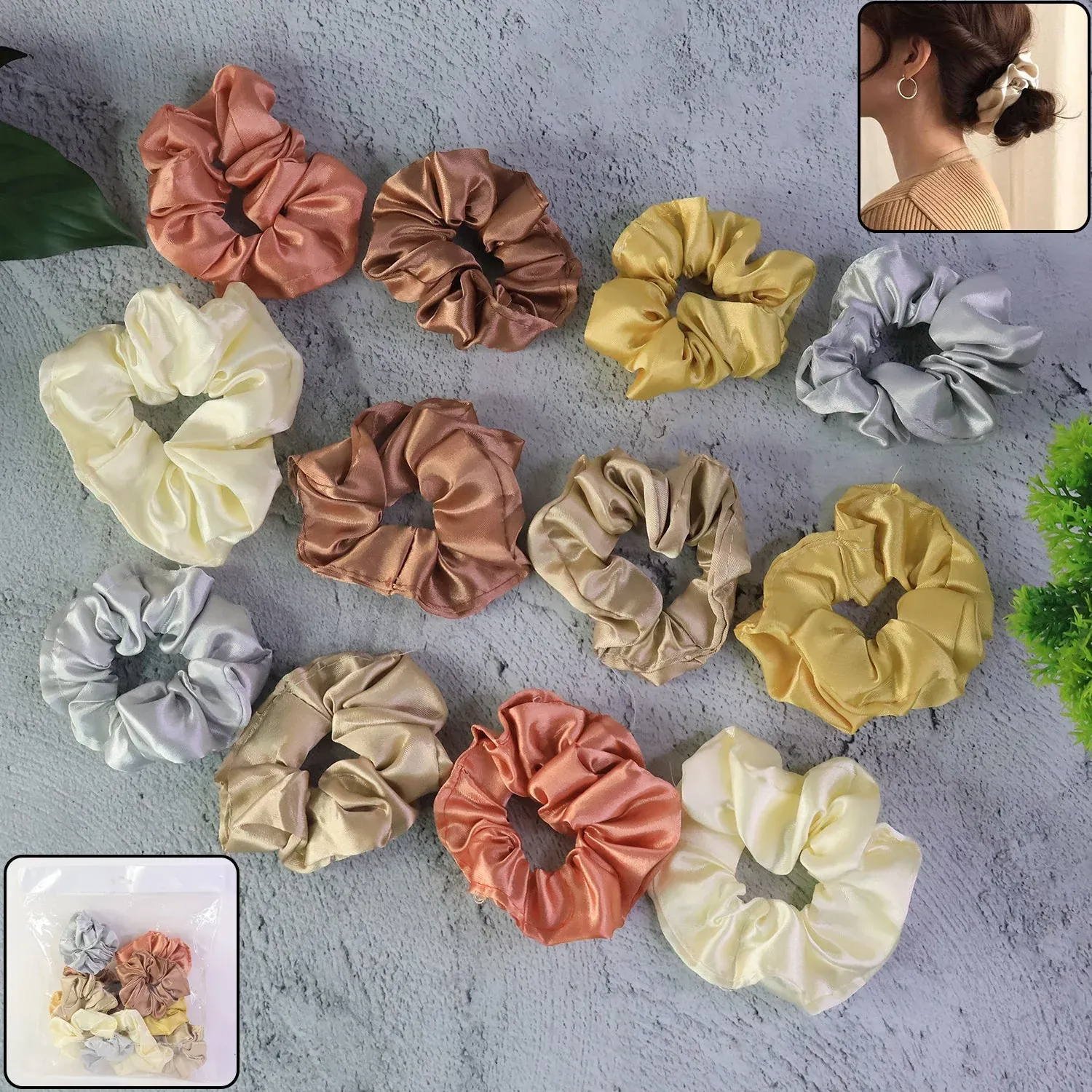 Premium Premium Satin Hair Scrunchies 12 Pc – Gentle Elastic Hair Ties - Buy Online at Alikart
