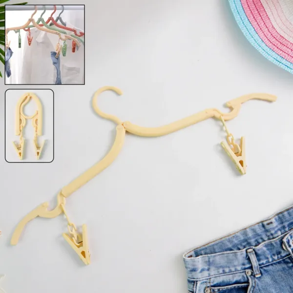 Foldable Cloth Hanger with Dual Clips – Space-Saving Laundry Organizer