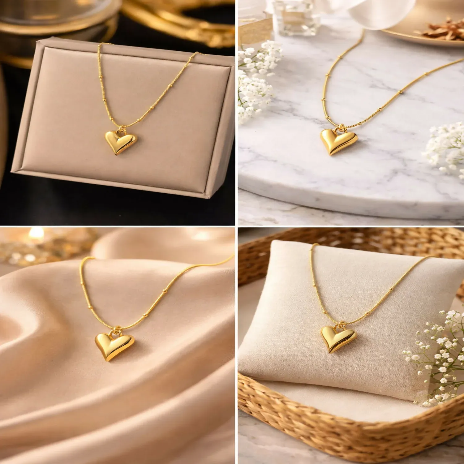Elegant Gold Heart Pendant Necklace for Women | Minimalist Love Charm Chain - Detailed Feature View 3