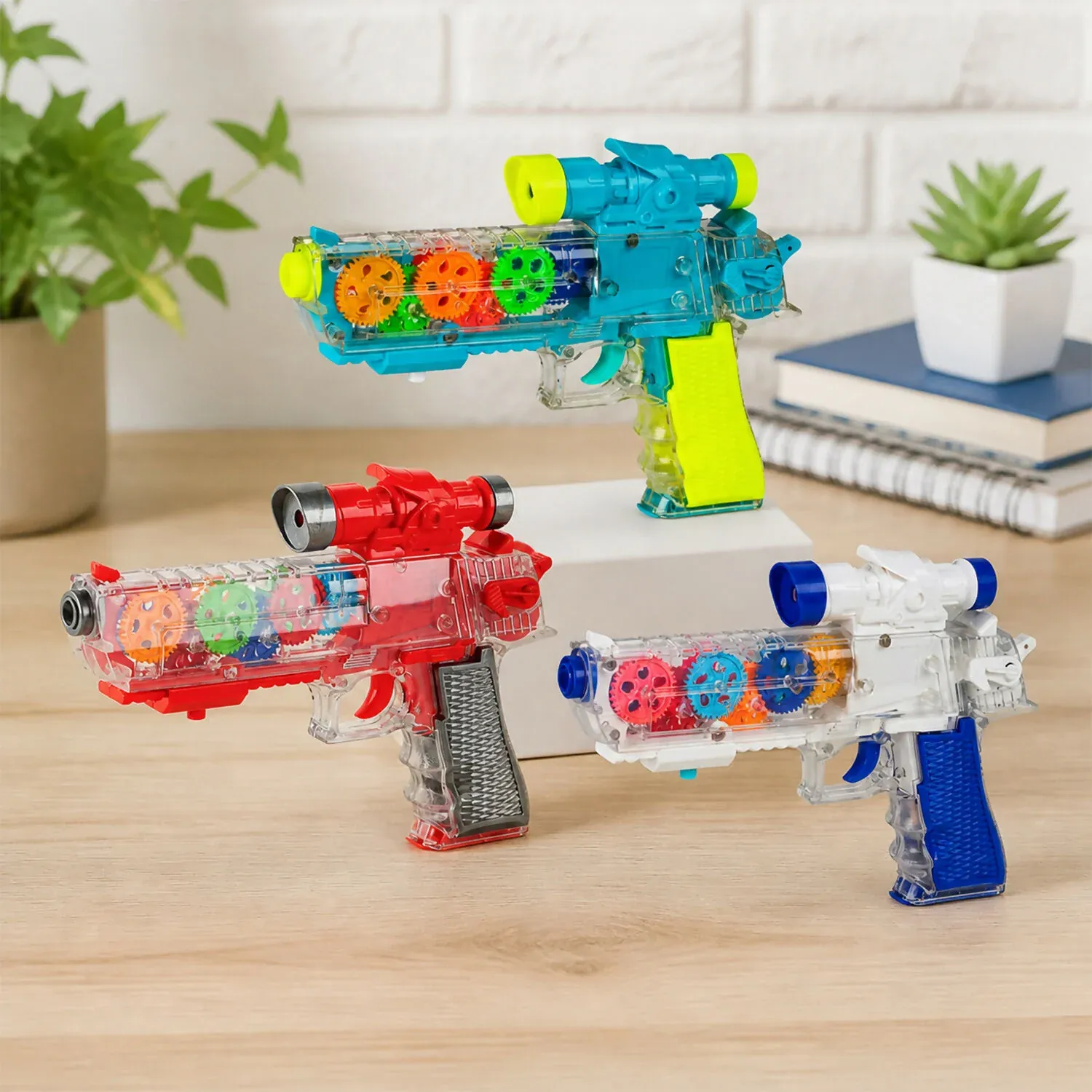 Premium Interactive Transparent Gear Toy Gun with LED Lights & Sound - Buy Online at Alikart