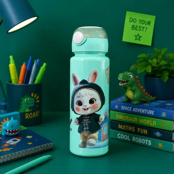 Kids Water Bottle – Adorable Bunny Design with Leakproof Flip Lid