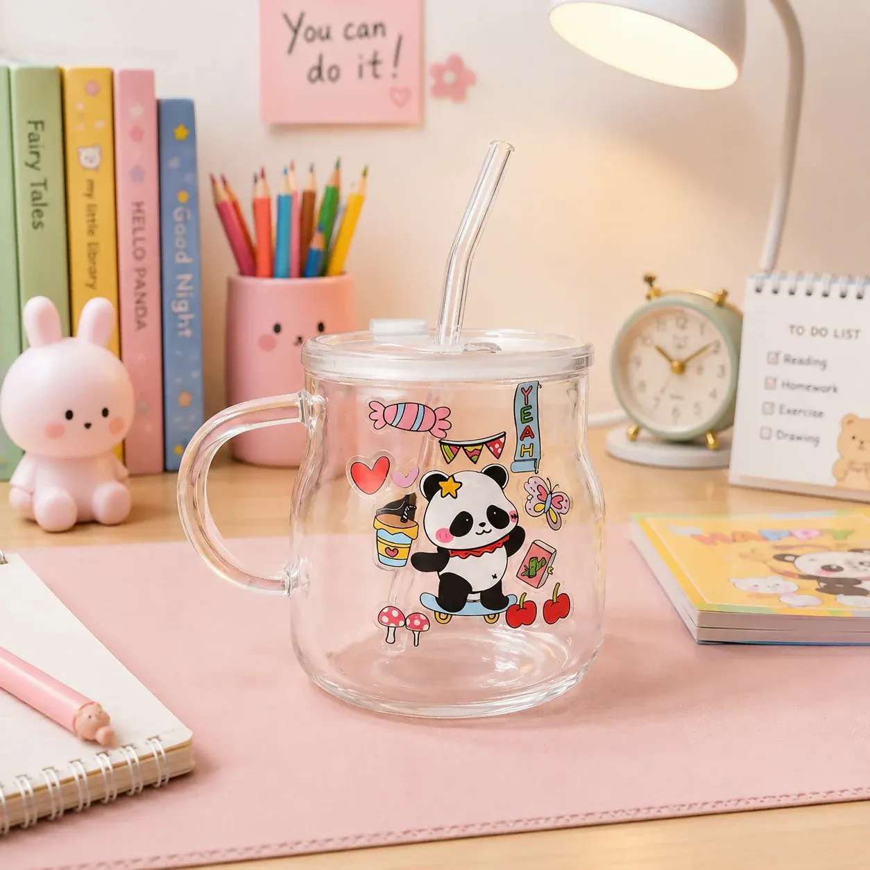 Glass Mug with Lid & Straw – Perfect for Hot & Cold Beverages - Detailed Feature View 1