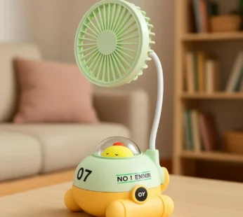Cute Green Cartoon Desk Fan with LED Night Light & Pencil Sharpener for Kids