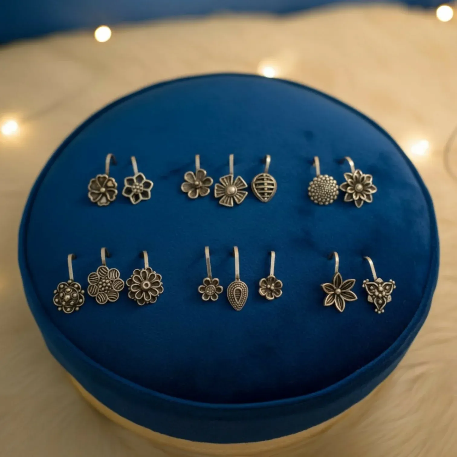 Premium Oxidized Silver Traditional Floral Nose Pins Combo for Women & Girls (Pack of 15) - Buy Online at Alikart