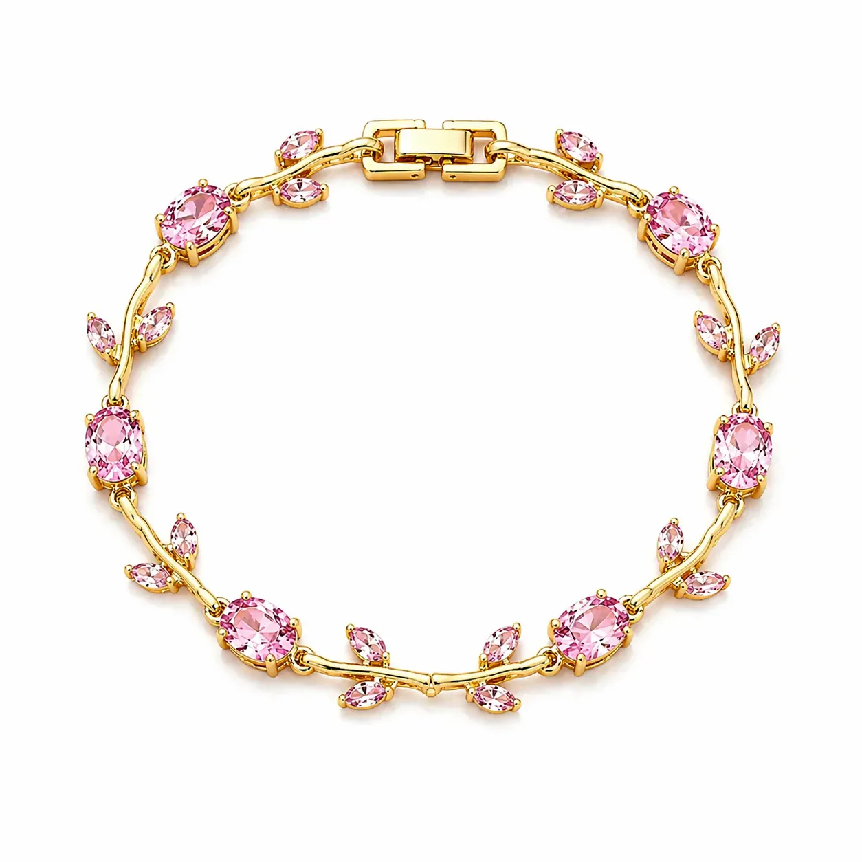 Gold-Plated Tulip Vine Bracelet with Lava Stone Crystals for Women - Detailed Feature View 2