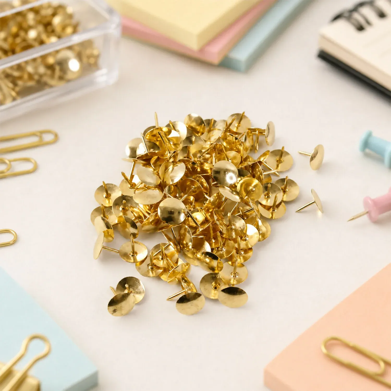 Golden Metal Drawing Pins for Notice Board, Office & School Use 100 No's - Detailed Feature View 4