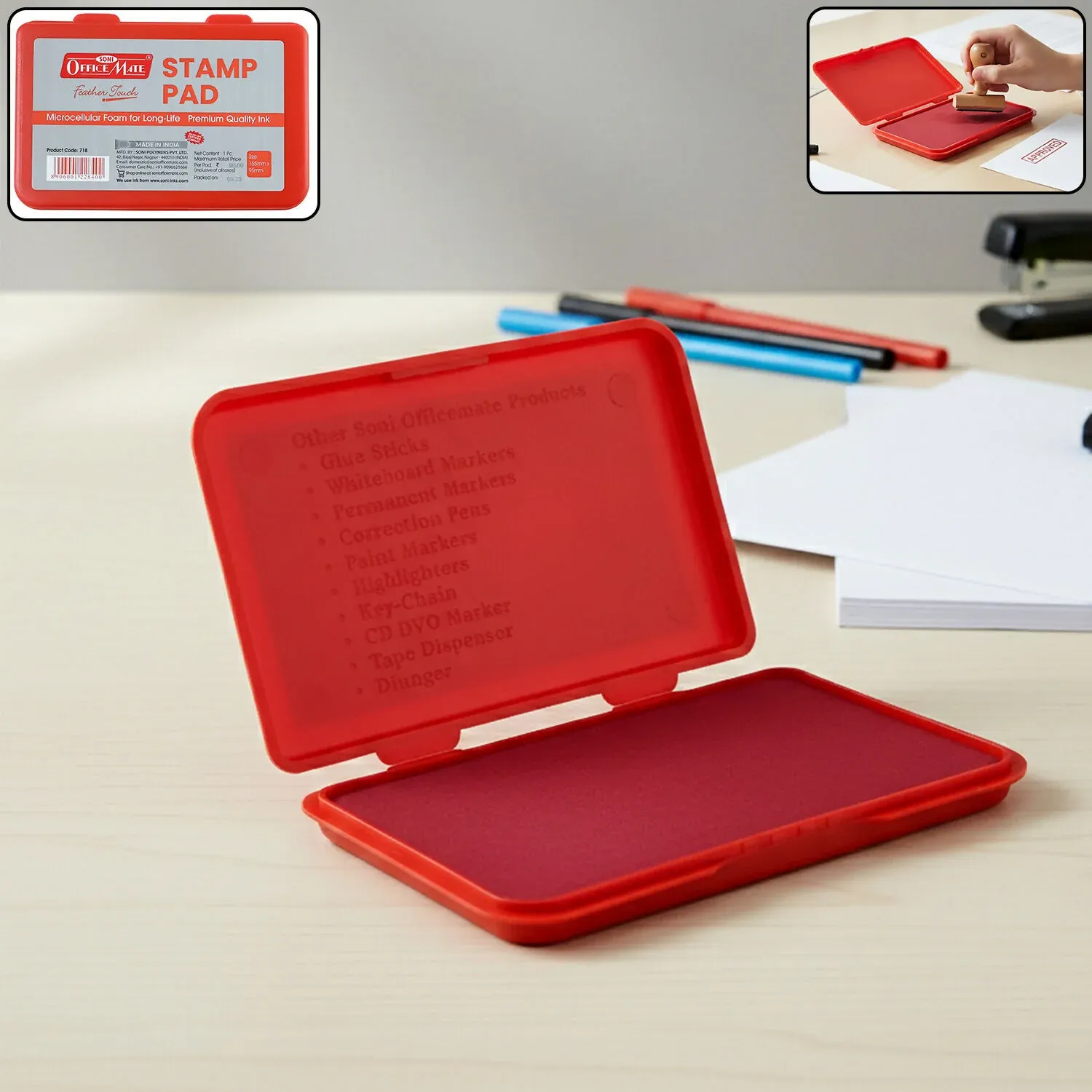 Premium OfficeMate Red Stamp Pad – Microcellular Foam, Premium Fast-Dry Ink (155×95 mm) - Buy Online at Alikart