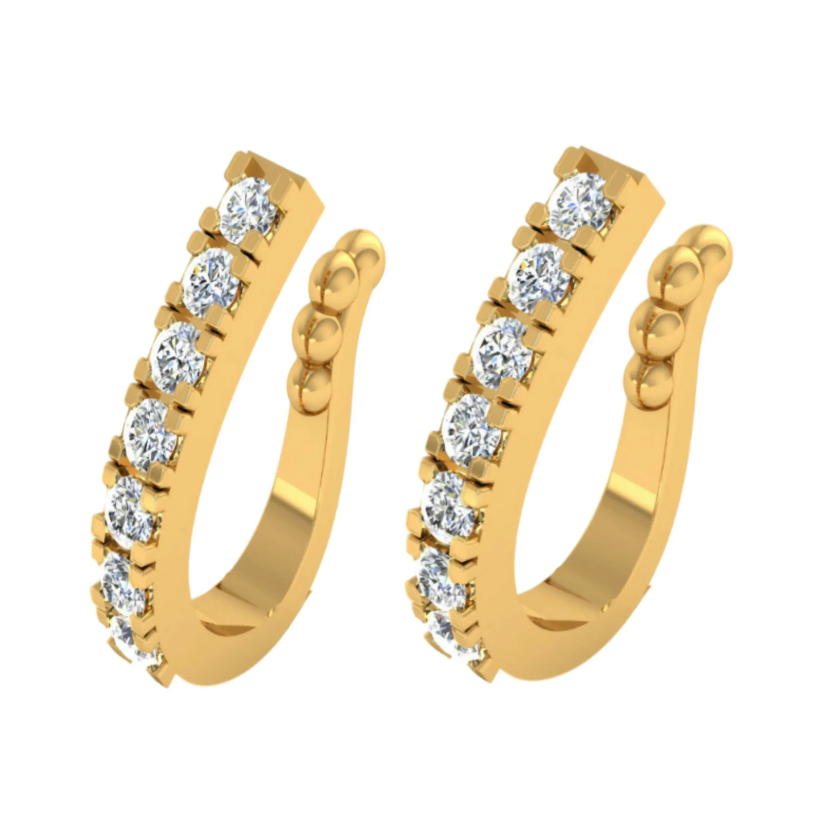 Gold-Plated CZ Lined Nose Ring Pair | Stylish Daily Wear Nosepins - Detailed Feature View 1