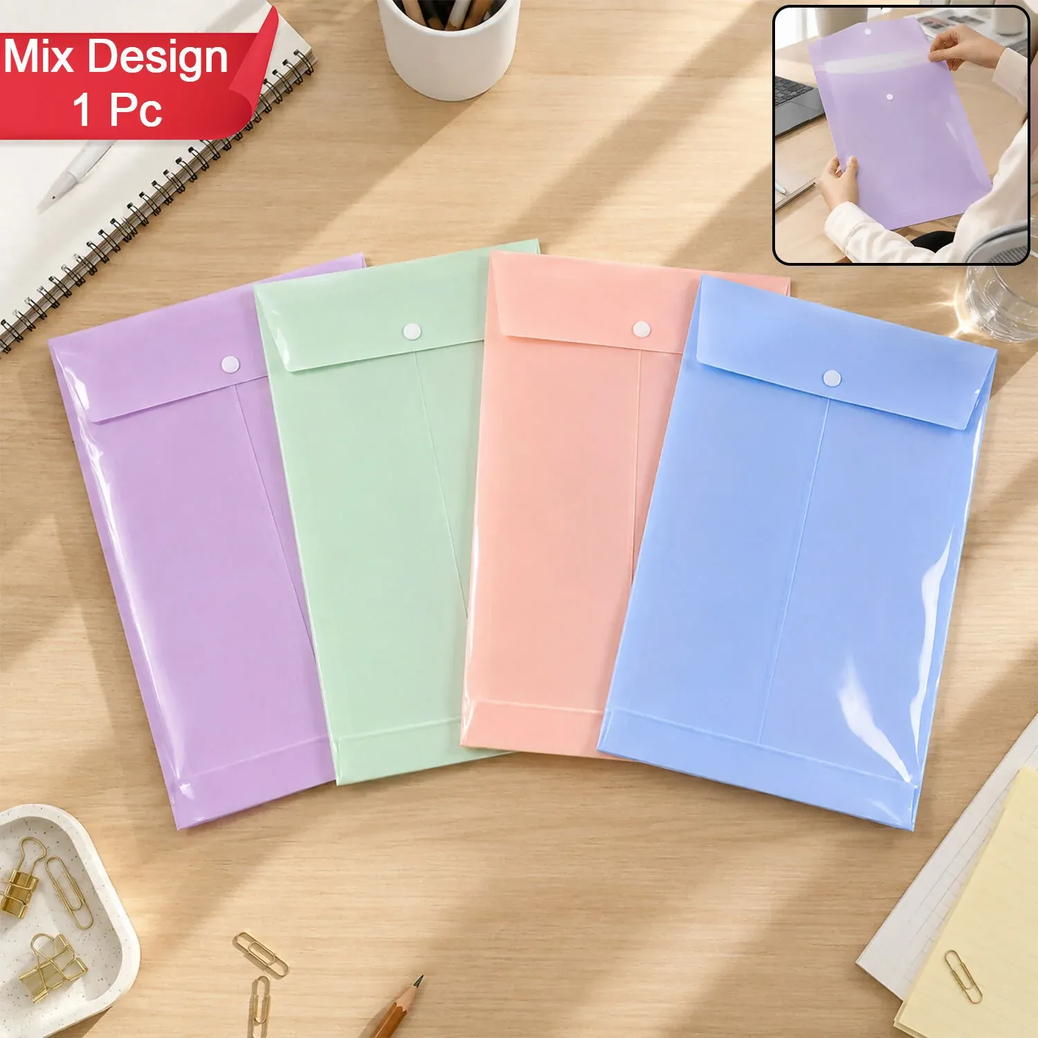 Premium Pastel A4 Vertical Document Folder with Button Closure - Mix Colour - Buy Online at Alikart