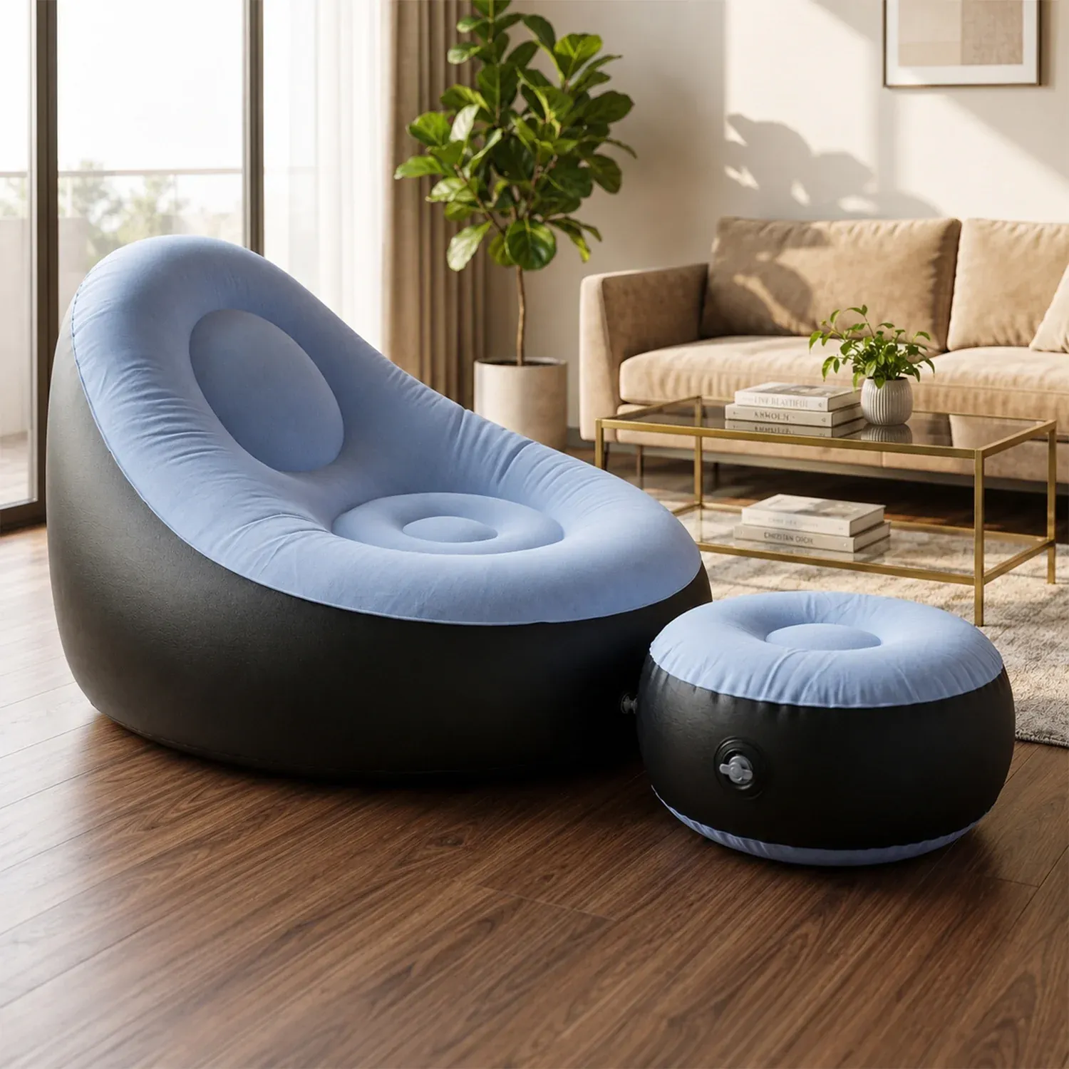 Premium Inflatable Sofa Chair with Footstool & Pump - Portable Lounge - Buy Online at Alikart