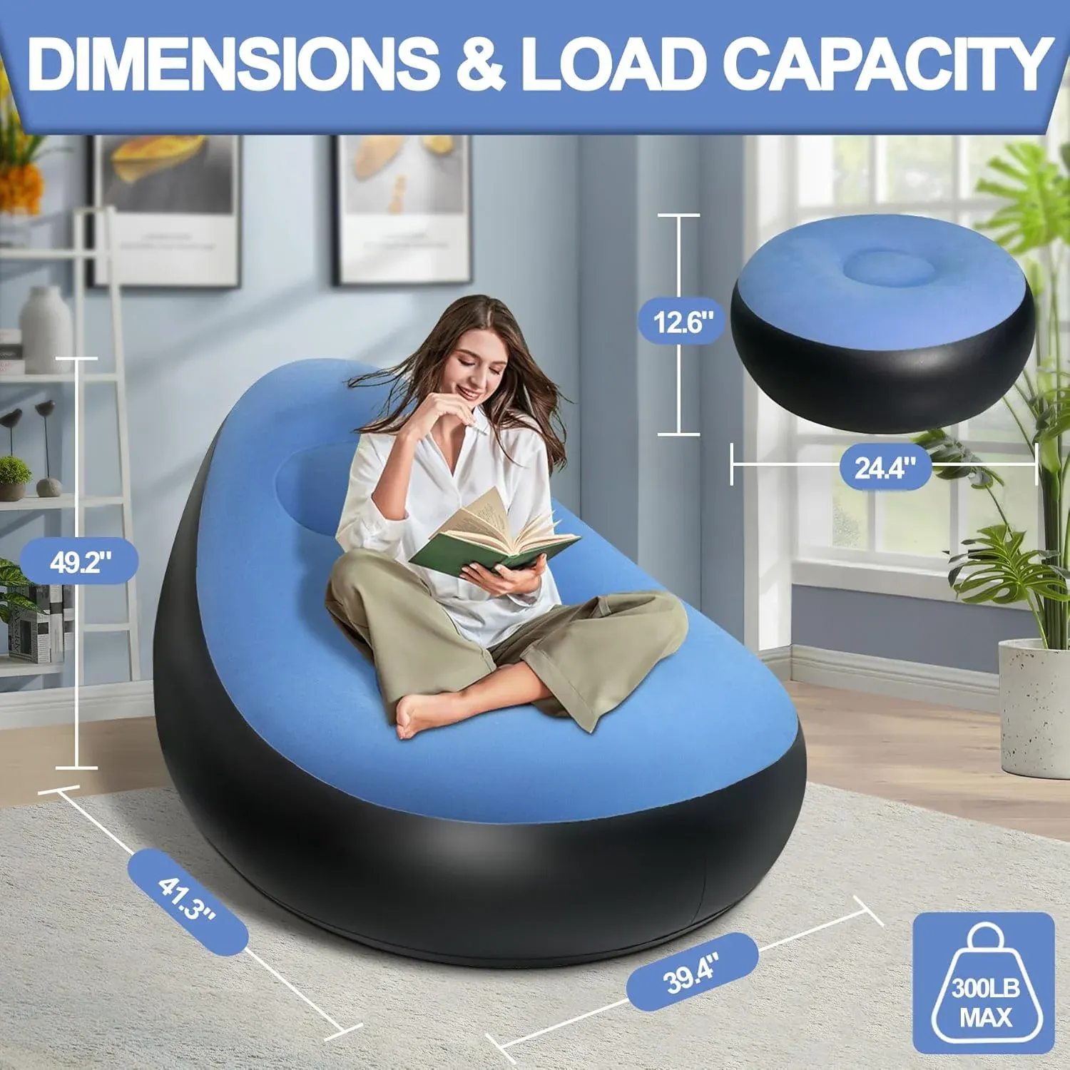 Inflatable Sofa Chair with Footstool & Pump - Portable Lounge - Detailed Feature View 5