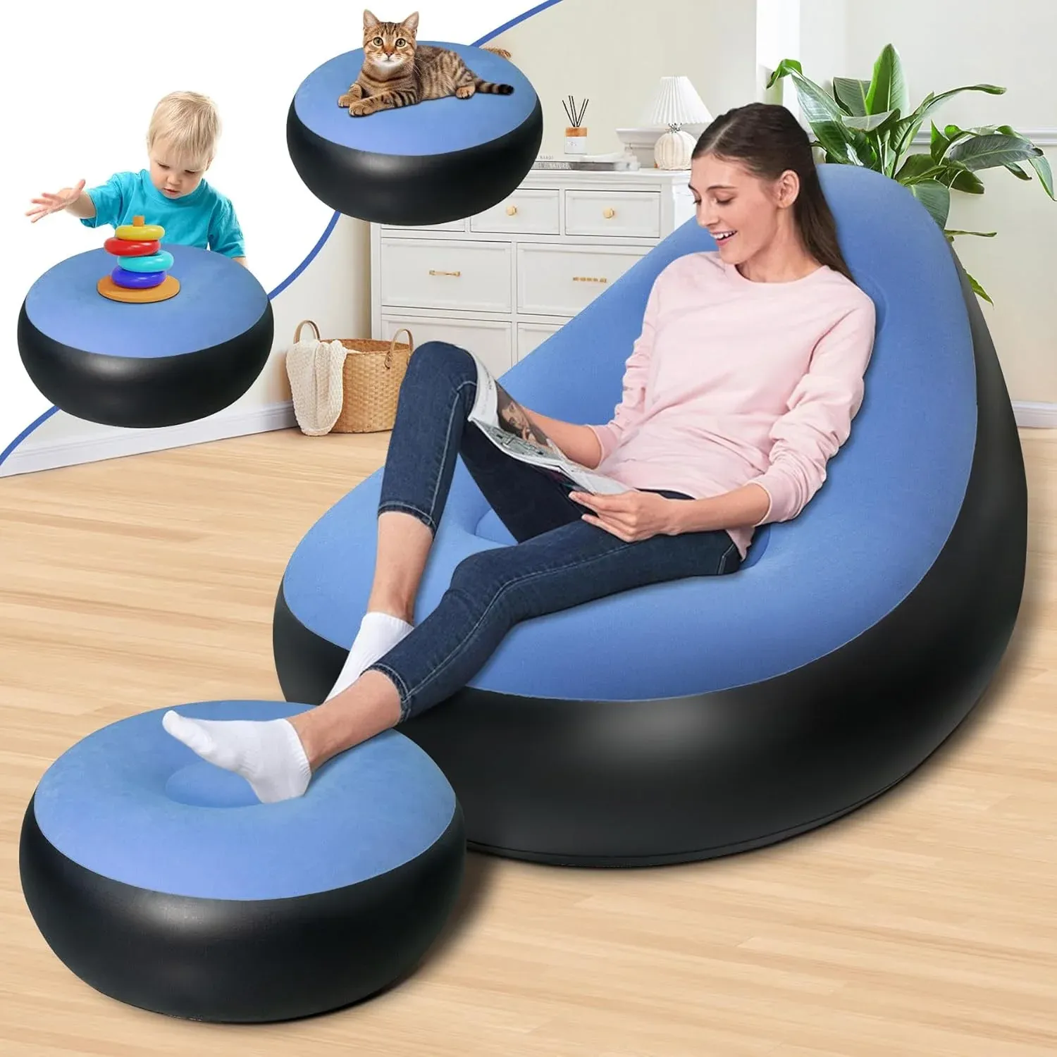 Inflatable Sofa Chair with Footstool & Pump - Portable Lounge - Detailed Feature View 6