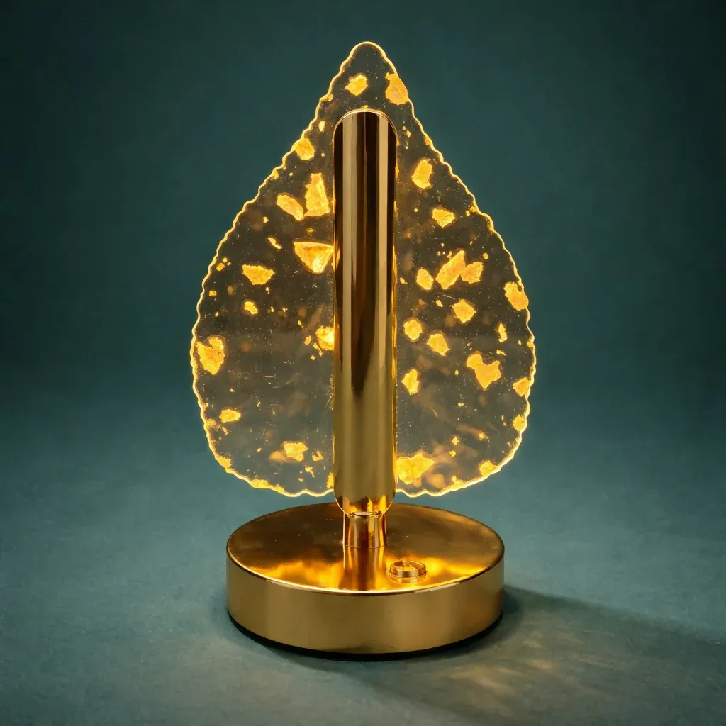 Leaf Design Crystal Table Lamp with Warm Glow Decorative Light (Pattern may vary) - Detailed Feature View 2