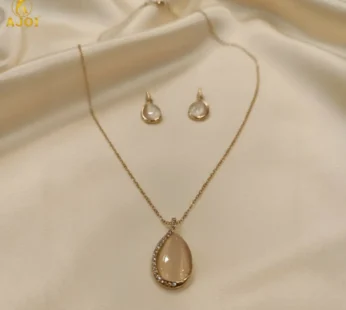 Luxury Rose Gold Teardrop Crystal Pendant Set with Matching Earrings